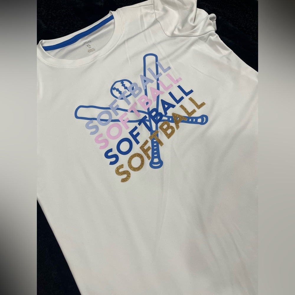 DSG.  Athletic, dri fit fabric.  Girls Sortball tee
